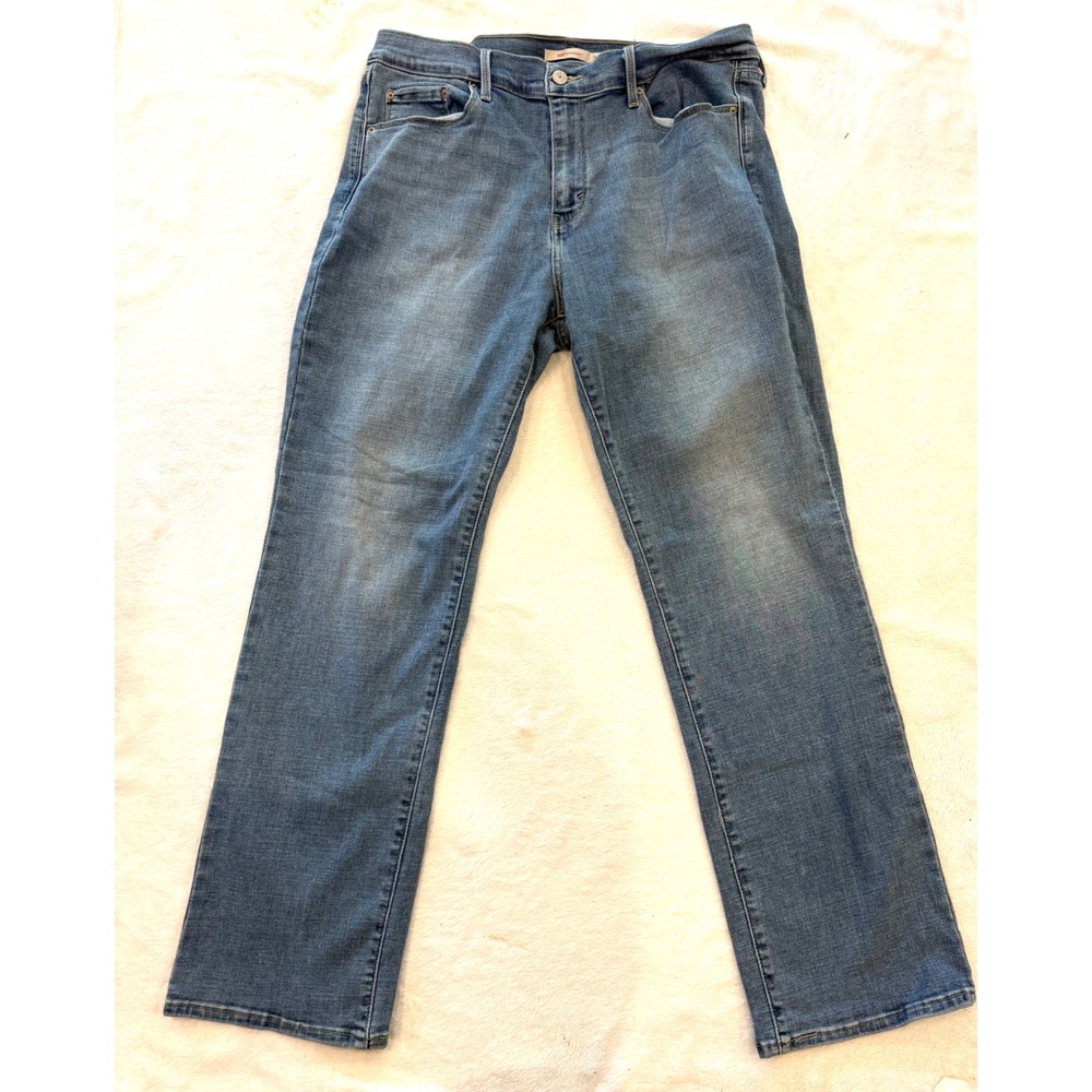 Levis 505 Straight Leg Jeans Womens 14 Medium Wash Blue Denim‎ Stretch 29 Inseam